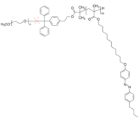 PEO-PAZOMA-cleavable 聚环氧乙烷-聚(11-[4-(4'-丁基苯基偶氮)苯氧基]-甲基丙烯酸十一酯) 酸裂解两亲性二嵌段共聚物 linker: dibenzene-phenyl
